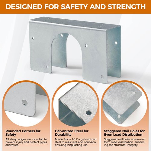 UPVONT Stud Shoes for 2X Studs, 16-Gauge Galvanized Stud Shoes, 6.25" Height, 1.5" Width, Fits Up to 2 3/8" OD Pipes – Thicker, Higher, IBC/IRC Code Compliant, Extra Durable (1.5" x 6.25" - 10 PCS)