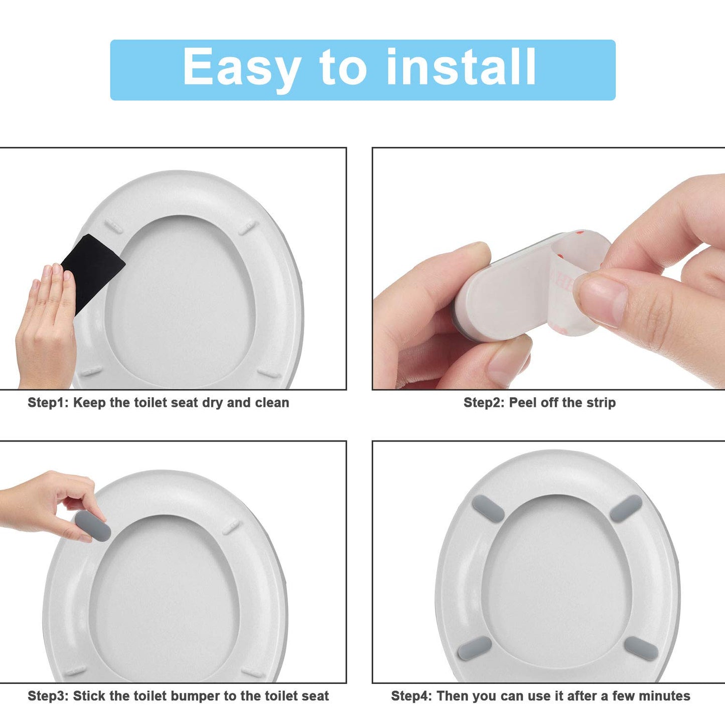 Boao 12 Pcs Universal Toilet Seat Bumpers Kit Toilet Spacers for Bidet with Strong Adhesive Rubber Bumpers Pads Replacement for Families, Hotels, Hospitals, School