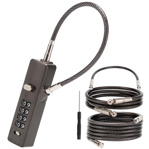 TOKCKYBL 4-Digit Combination Cable Lock, Gate Lock - 3 Replaceable Steel Ropes (11.8", 23.6", 47.2") for Bike, Ski, Fence, Cabinet & Door - Durable & Adjustable - Gun Gray (1 Pack)