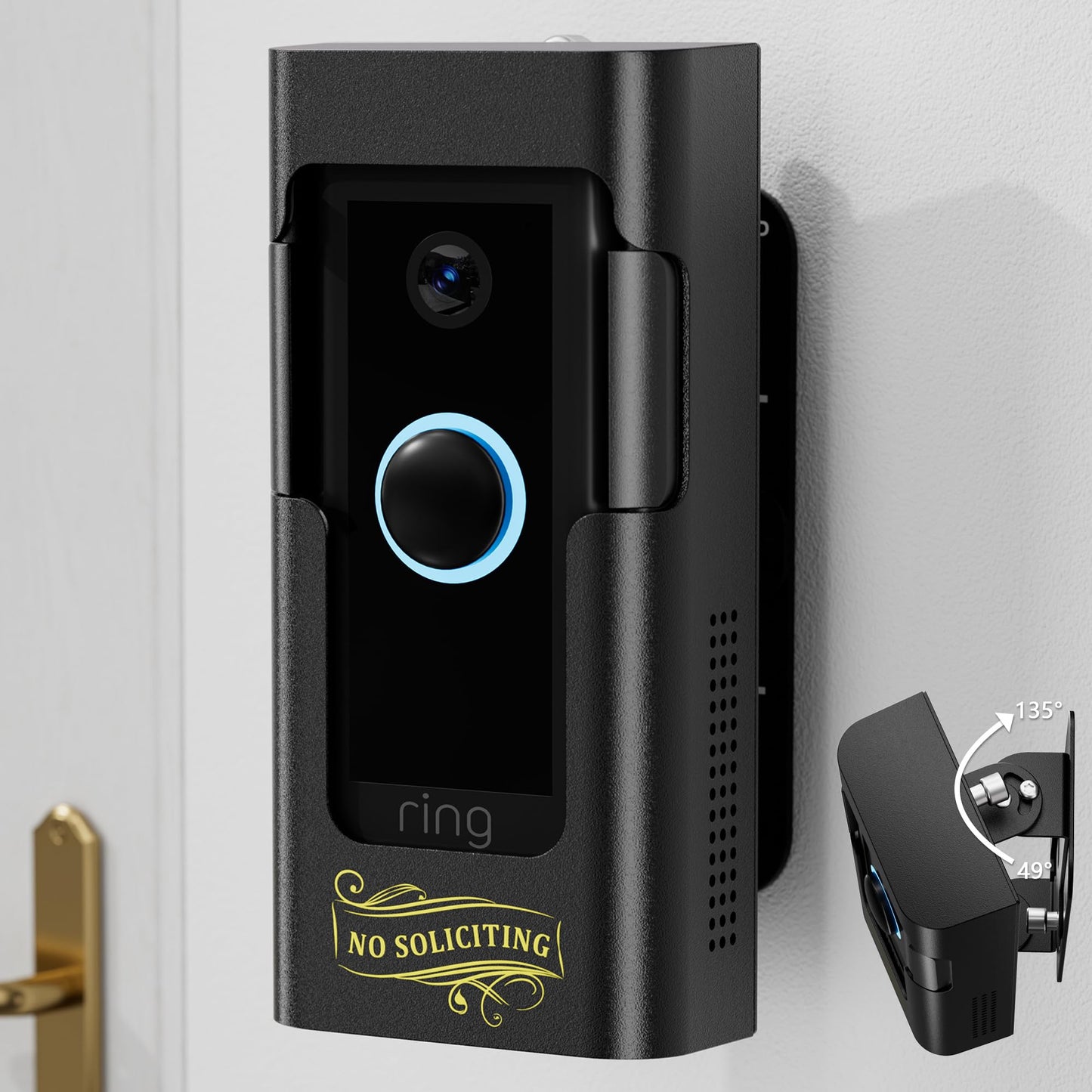 Adjustable Ring Doorbell Angle Mount - All Metal Ring Corner Mount Kit - Ring Doorbell Holder Swivel Mounting Bracket for Brick Wall Drilling & No Drill Adhesive Installation