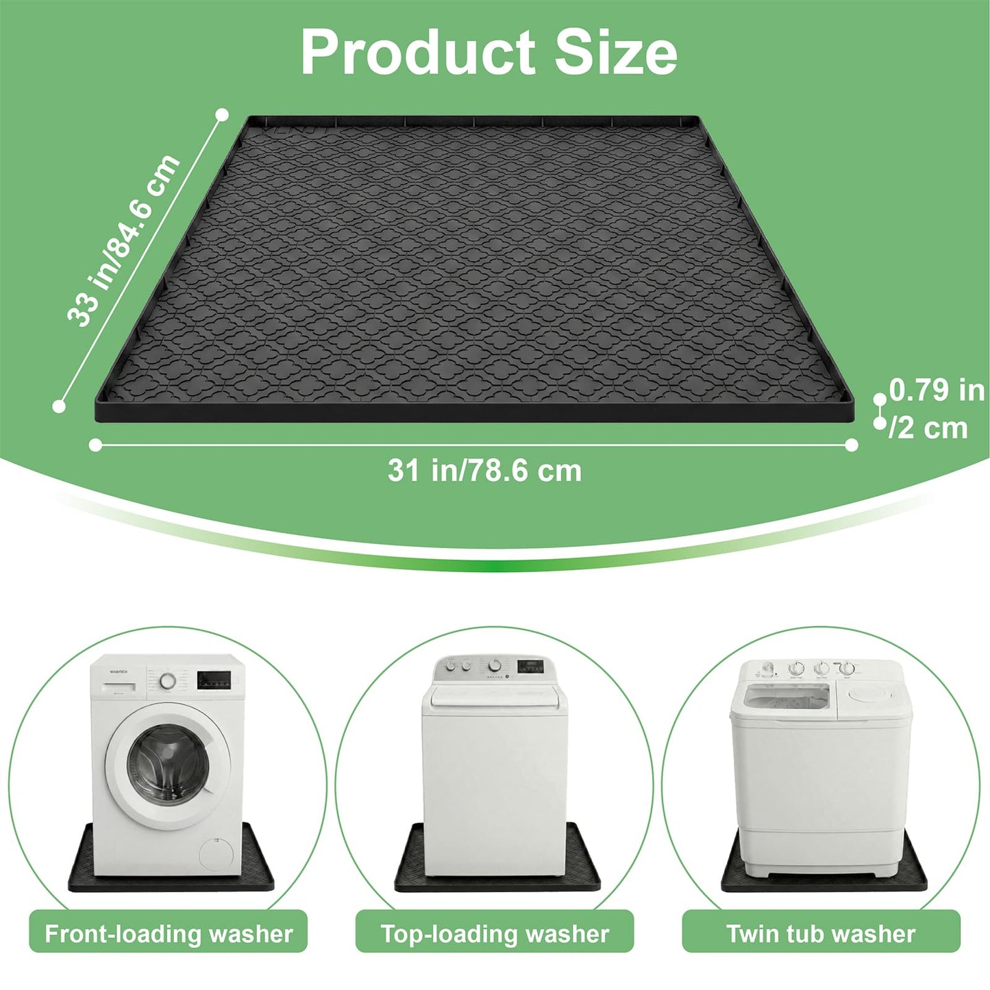 YLNJT 33 x 31 Inch Washing Machine Drain Pan, Silicone Washer Pan, Black