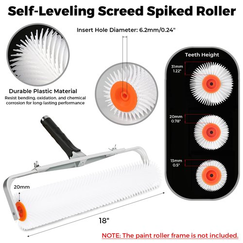 18 Inch Self Leveling Concrete Spiked Roller: HexDorn 13/20/31mm Spiked Roller for Epoxy Floor, Screeding Compound Cement Concrete Paint, Bubble Remover (20mm)