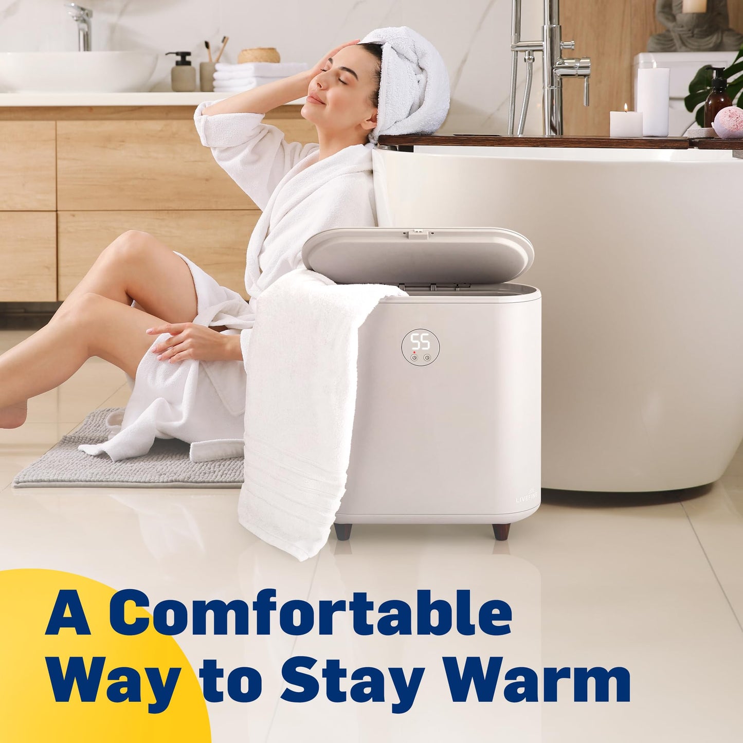 Live Fine Towel Warmer | Large Bucket Style Luxury Heater with LED Display, Adjustable Timer, Auto Shut-Off | Fits Up to Two 40” x 70” Oversized Towels