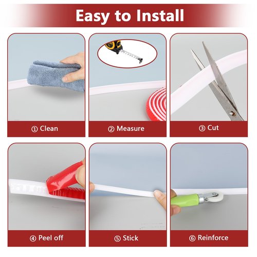 1/2 in x 20 Ft Flexible Self-Adhesive Trim Kit, Peel and Stick Trim Molding, Caulk Strip with 6 Corners Adaptor and Applicator Tool for Floors, Baseboards, Countertops, Tiles (White, 1/2 in x 20 Ft)