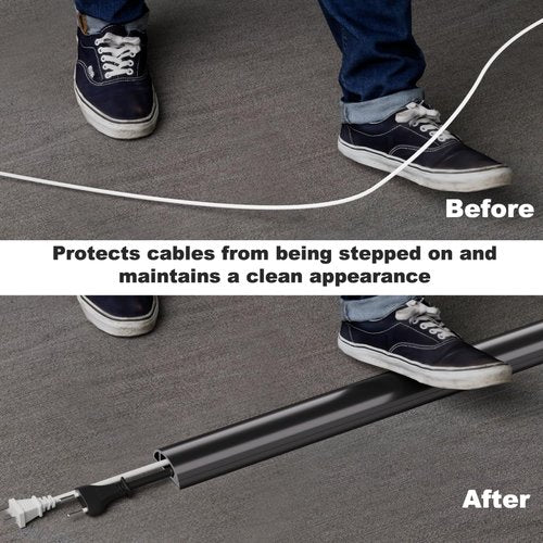 Kneelisa 6FT Side-Open Extension Cord Covers for Wires on Floor,Silicone Power Cable Protector Cord Hider Management Strip,Hide Electric Wire on Carpet,Chord Runner Protective Safety Wiremold,Black