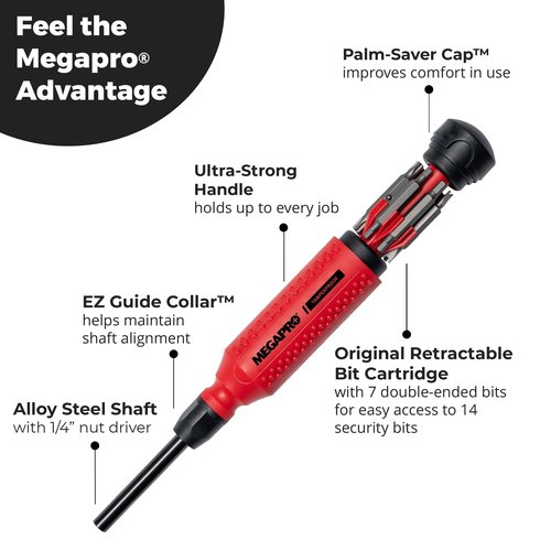 Megapro Tamperproof Security Screwdriver Set | Multi-Bit Screwdriver with ¼” Hex Shaft | Hex Pin, Spanner, Torx Pin | Compact Security Bit Set (Original)