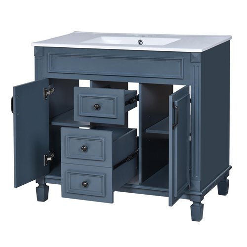 Merax 36” Bathroom Vanity with Sink, Freestanding Single Bathroom Sink Vanity Cabinet Set with 36” Countertop & Integrated Sink, 2 Doors & 2 Drawers (Sink Cabinet Only, Blue)