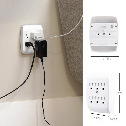 GE 6-Outlet Extender Wall Tap, Grounded Adapter, Outlet Splitter, Charging Station, 3-Prong, Secure Install, ETL Listed, White, 54947