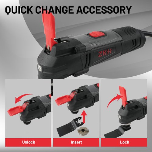 ZKH Oscillating Tool, 3.2 Amp Oscillating Saw, 3.5° Oscillation Angle, 10,000 to 22,000 OPM Oscillating Multi Tool with Tool-Free Blade Change, 26PS Accessories,10 ft Cord, Tool Bag for Sanding