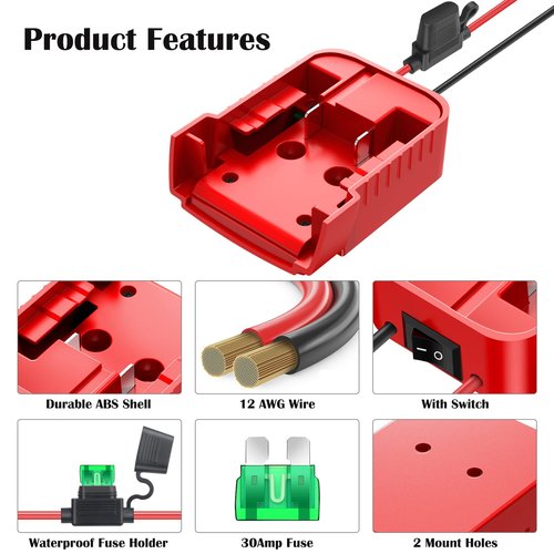 1 Packs Power Wheel Adapter for Milwaukee M18 Battery Adapter 18V Power Wheel Battery Conversion Kit with Switch, Fuse & Wire Terminals, 12AWG Wire, Power Connector for DIY Rc Car Toys and Robotics