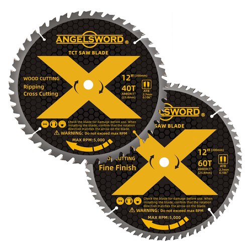 ANGELSWORD 12 Inch Miter Saw Blade, 40T for Ripping, Cross Cutting&60T for Fine Finish Wood Cutting, 2pack