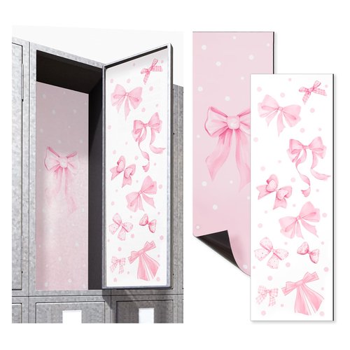 Janlaugh 2 Pack 36 x 12 Magnetic Locker Wallpaper Pink Bow Design Removable Reusable Magnetic Wall Cover Sheet for School Lockers Fridge Metal Door Girls Back to School Decorations Office Supplies