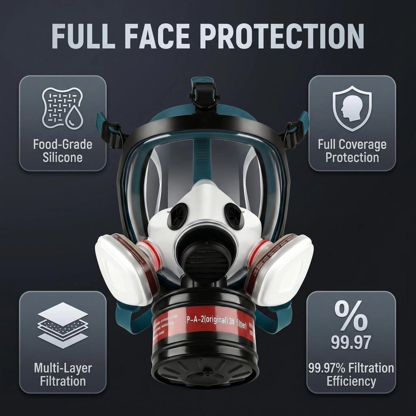 Gas Masks Survival Nuclear and Chemical - Full Face Respirator Gas Mask for Chemical, Spray Paint, Epoxy Resin, Welding, Sanding