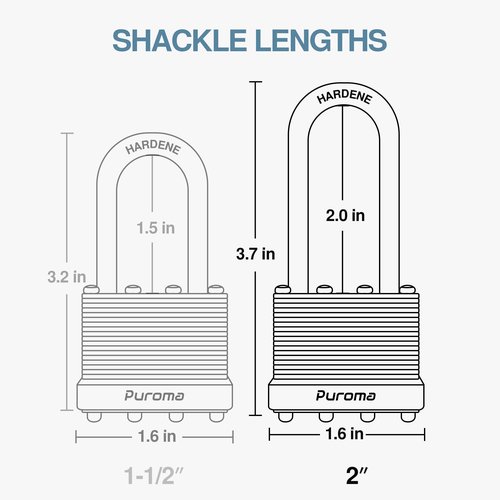 Puroma Lock 4 Pack Padlocks, 2” Long Shackle Heavy-Duty Locks with 8 Keys, 40mm Hardened Steel Keyed Alike Padlocks for Sheds, Gates, Fences, Toolbox, Outdoor and Indoor Use（Silver）