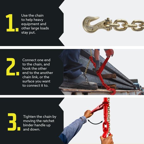DC Cargo Chain Binder Kit (4 Sets) | 5/16" Grade 70 Extra Long 20 Foot Chain - and Load Binder Set | Heavy Duty Ratcheting Chain and Binder | Load Chain and Binders – 4,700lb Working Load Limit As Set