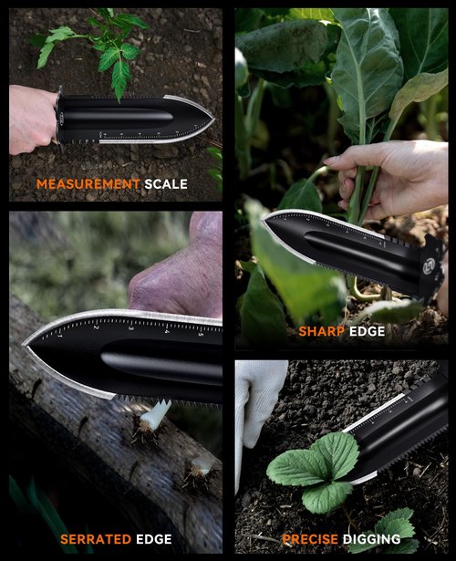 SUNPOW Metal Detector Shovel Digging Tools - Heavy Duty Double Serrated Edge Digger Shovel Knife - Garden Digging Tools with Carrying Sheath - Metal Detector Accessories