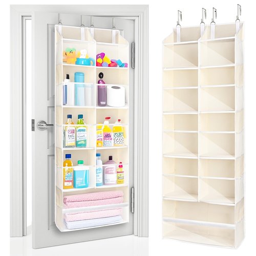 ULG Over the Door Organizer, 5-Tier Extra Large Hanging Storage with 10 Mesh Pockets, 100 lbs Capacity, Heavy Duty Door Organizer for Closet, Bedroom, Nursery Storage, Beige
