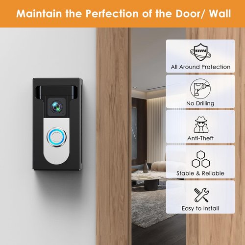 QIBOX No Drill Adhesive Video Doorbell Mount Compatible with Ring/Blink Wireless Video Doorbell, Anti-Theft Camera doorbell Holder Accessories, Not Block Doorbell Motion Sensor & Camera