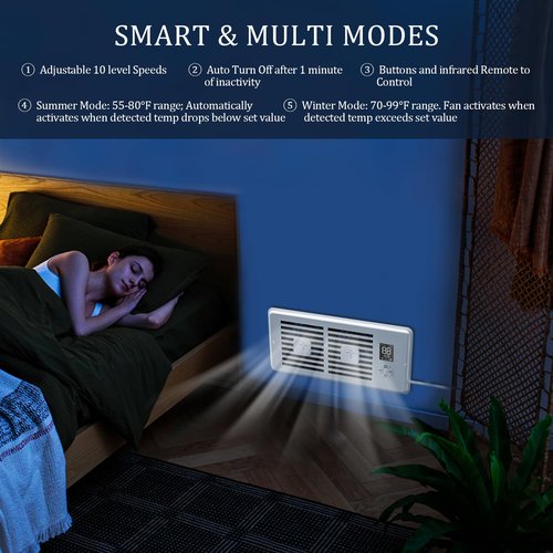 SoulBay 4x10 Inch Smart Register Booster Fan with Remote and Thermostat Control - Quiet AC Vent Booster Fan for Year-Round HVAC Efficiency, 10-Speed Adjustable, Auto Summer/Winter Modes