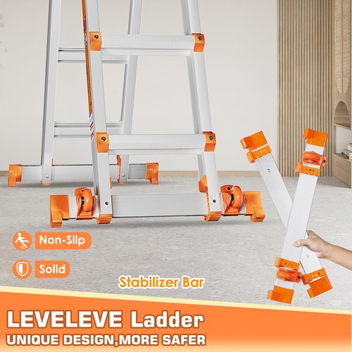 LEVELEVE 17FT Multi Position Ladder,A Frame 5 Step Ladder with Stabilizer Bar & Wheels,330 lbs Security Load Extension Ladder for Stairs Home Indoor Outdoor Roof
