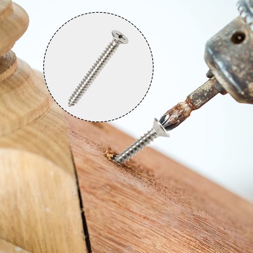 100 PCS #6X1-1/2(1.5 inch) Stainless Steel Phillips Flat Head Wood Screws,Stainless Steel 18-8 A2(304) Screw,Home Screw Kit by QISHENG