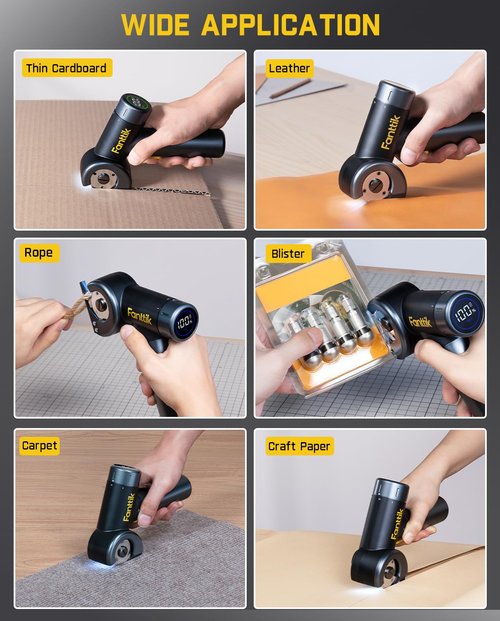 Fanttik C8 Nano 3.7V Cordless Electric Scissors with LED Display, Rechargeable Cardboard Cutter with 2 Blades, EasySwap Blade Change, LED Light, for Thin Cardboard Carpet Leather - Black