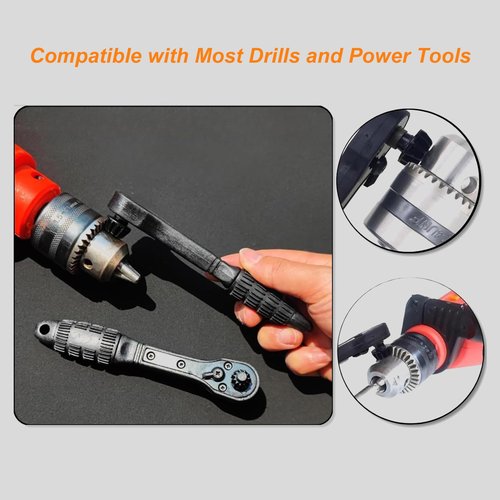 Drill Chuck Ratchet Wrench - 2 in 1 Drill Chuck Ratchet Spanner, 2-in-1 Ratchet Drill Chuck Key Wrench (1Set)