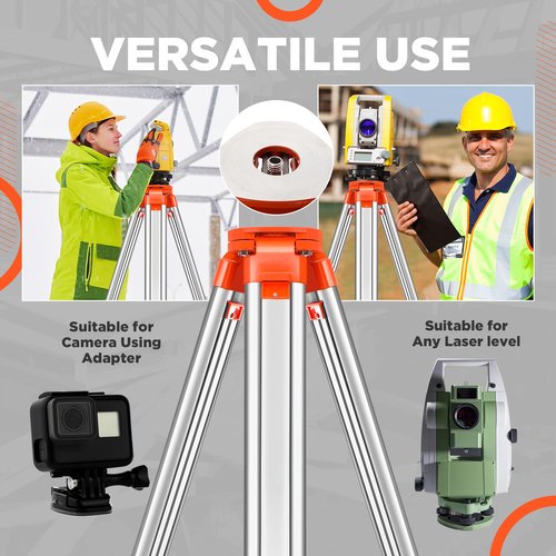 Saysurey Aluminum Survey Tripod Heavy Duty Construction Laser Level Tripod Stand with 5/8"-11 Thread Flat Head Quick Clamp Transit for Automatic Optical Level, Built in Strap
