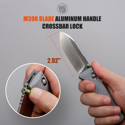 Vosteed Vombat EDC Folding Pocket Knife - 2.92" M390 Satin Zulu Blade - Crossbar Lock, Gray Aluminum Handle, Scales Swap Easily DIY Fun - Camping Hiking Knives - A4104