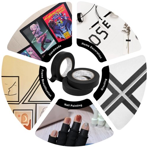 GUOKOFF Black Masking Tape, 2 Inch x 55 Yards x 1 Rolls, Black Painters Tape, General Purpose Painting Adhesive Tape for Arts DIY Crafts Labeling
