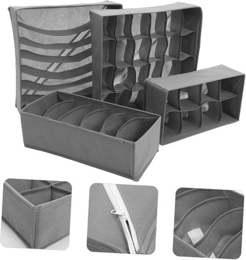 4 Piece Foldable Drawer Organizer Dark Gray Storage Box For Socks Bras Underwear For Closet Space Saving