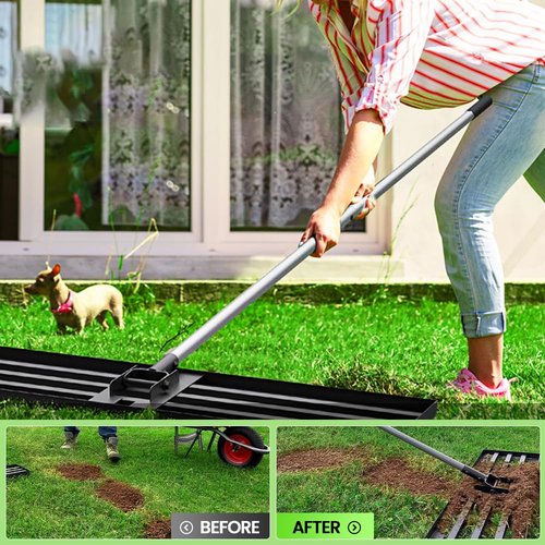 Saker Sakerplus Lawn Leveling Rake, Garden Tools,30"x10" Leveling Rake, Stainless Steel Adjustable Handle(78 in), for Backyard, Garden, Golf Course, Farm ＆ Pasture, Professional Lawn Care Tool