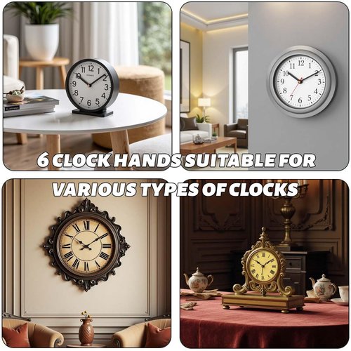 StFlyBro 2 Non Ticking Clock Movements with 6 Pack Different Size Clock Hands, DIY Repair Parts Replacement, Battery Operated