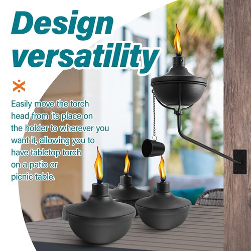 FAN-Torches Wall Mounted Citronella Torches Set of 6, 24 oz Garden Torches for Outside, Refillable Flame Light Torch, Outdoor Metal Torch for Yard, Patio, Deck, Garden, Party, Landscape
