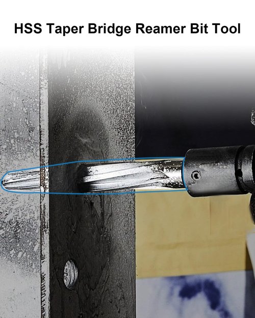 4Pcs Drill Bridge/Construction Reamer Bit Set 3/8" 1/2" 5/8" 3/4" with 1/2" Shank HSS Taper Chucking Reamer Bit Tool for Steel Metal Wood Alloy Drilling Hole with Aluminum Box