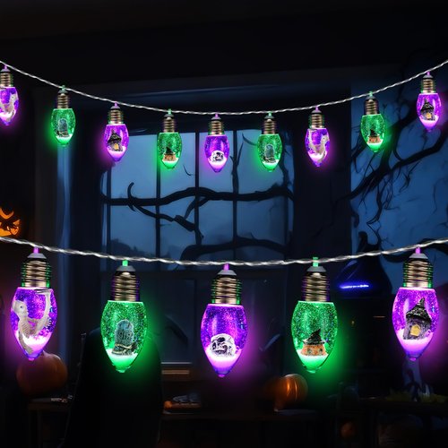 Aurelema 1 Pcs Halloween Bulb String Lights,6.6 FT 10 LED Halloween Lights Indoor Battery Operated, Skeleton Skull Pumpkin Tombstone Spooky Twinkle Indoor Outdoor Decor for Holiday Party (Oval)