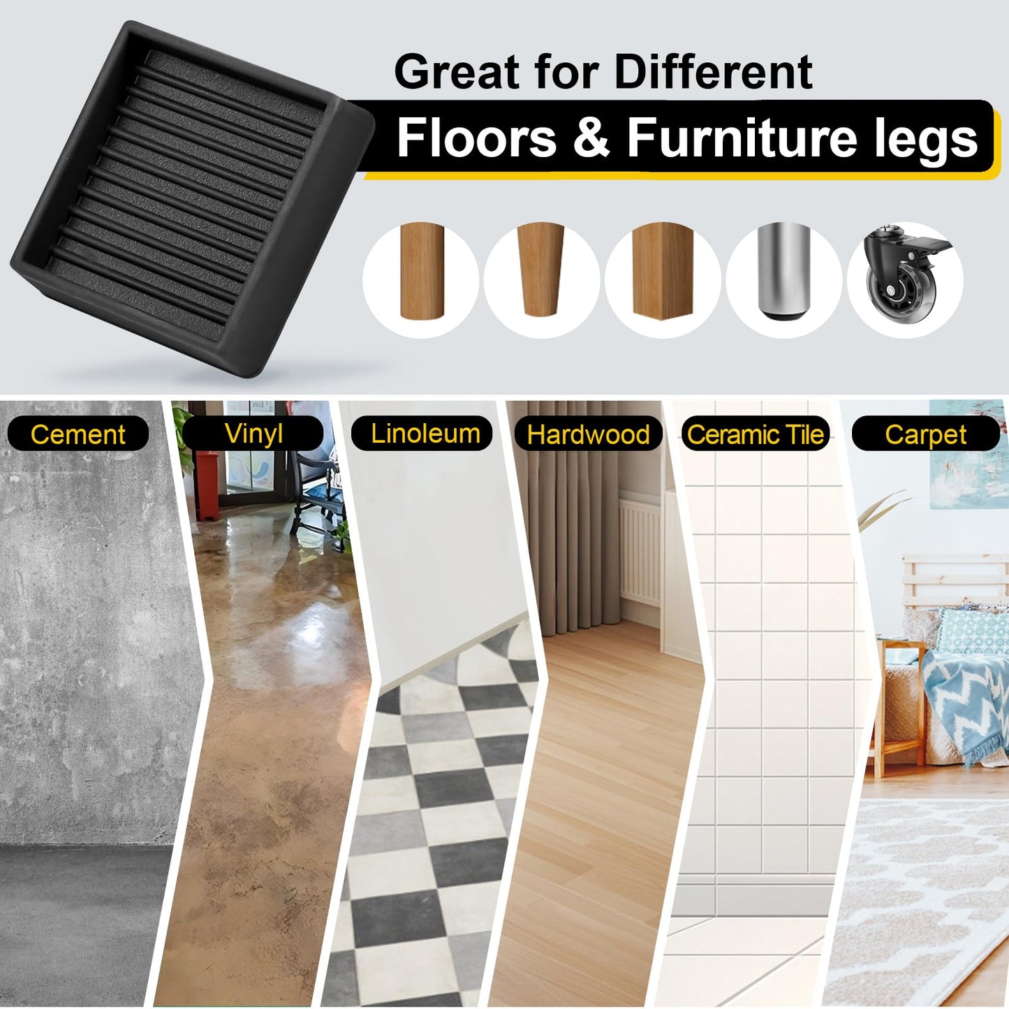 xxxHOLIC Non Slip Furniture Pads for Hardwood Floors, 2 * 2 Inch Black, Set of 4, Rubber Bed Stoppers to Prevent Sliding, Furniture Coasters for Protecting Floors from Scratches and Reduce Noise