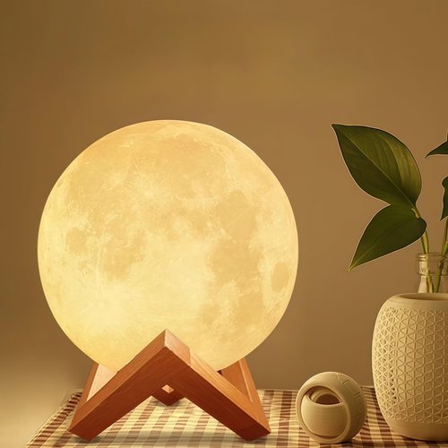1PC 3D Printed Moon Night Light - Touch Control Moon Lamp with Warm Light, Kids Bedroom Decor & Romantic Birthday Christmas Gifts(Product Does not Include Battery), Yellow