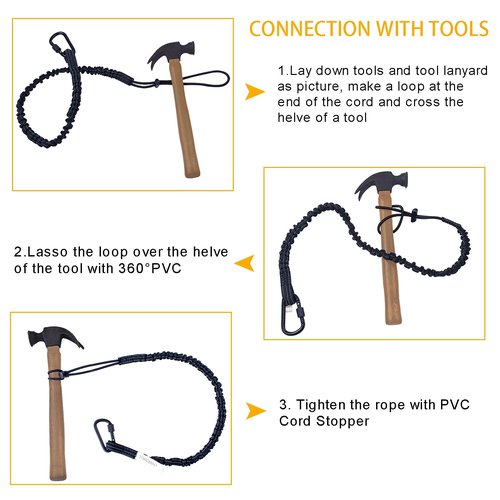 3 Pack Retractable Tool Lanyard, Safety Fall Protection Tools Leash with Aluminum Screw Lock Carabiner Clip and Adjustable Loop End, Tough Scaffold Tether for Construction Roofing (Black+Orange+Green)