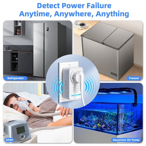 Power Failure Alarm, Super Loud 0-120dB Adjustable 6 Siren Power Outage Alarm for Freezer 12H Alert & HV/LV Alert for Freezer,Fridge, Basement,Garage