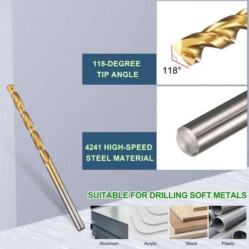 METALLIXITY Drill Bit (1/8") 20Pcs, 4241 High-Speed Steel Straight Shank Titanium Nitride (TiN) Coated 118° for Wood Plastic Iron Copper Aluminum Low Soft Metal