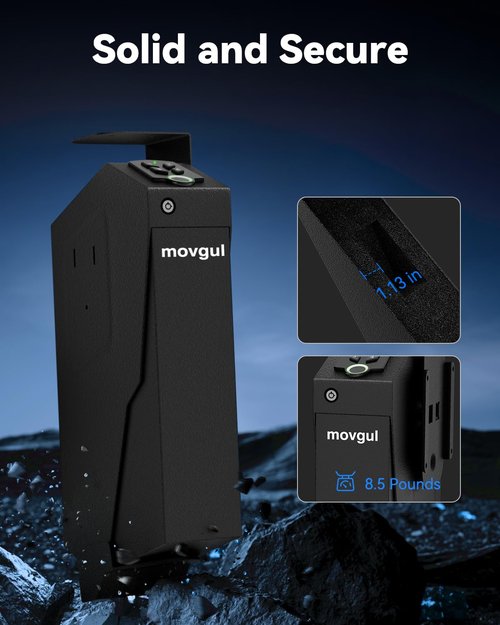 movgul Gun Safe, Biometric Drop Down Bedside Gun Safe Quick Access Handgun Safe Mount Pistol Safe for Desk, Car, Nightstand