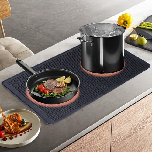 Thermochromic Silicone Stove Top Cover for Electric Stove - 30" x 21" Heat Resistant Silicone Stove Mat for for Glass Top Stove, Dish Drying Mats for Kitchen (Black Temperature Changing Pink)