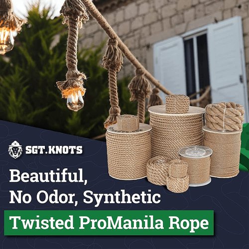 SGT KNOTS Twisted ProManila - UnManila, Twisted 3 Strand, Lightweight Synthetic Rope for DIY Projects, Marine, Commercial (1/2 inch x 100 feet)