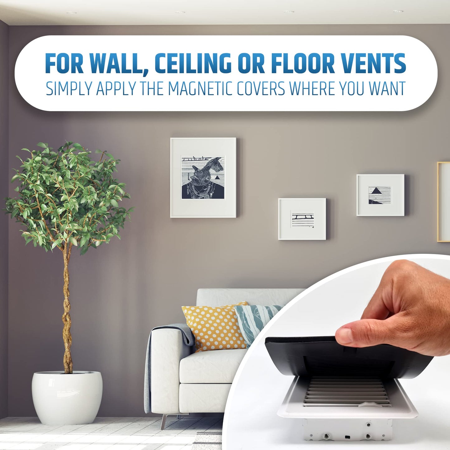 Powerful Magnetic Vent Covers (2-Pack) that Will Never Fall Off (Upgraded Design) - for Sealing Floor/Wall/Ceiling Registers of Width 11.25" to 12", Length 11.25" to 12" | Vent Not Included | White