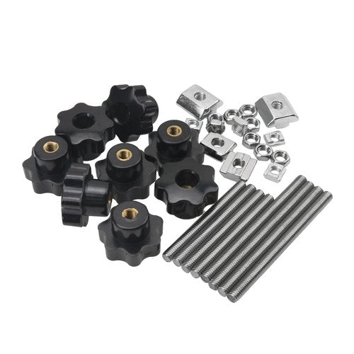 Rrina 8 Sets M6 7 Star Through Hole Knob Nut Screw Clamping Knurled Threaded Knob Assortment Kit, Black Nylon Star Shape Hand Knobs