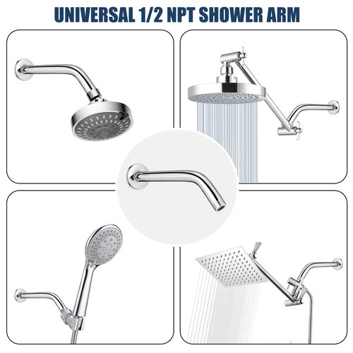 Shower Arm with Flange, 6 Inch Chrome Shower Pipe, Wall Mount Replacement Angle Shower Head Extension Arm for Fixed Shower Head & Handheld Showerhead