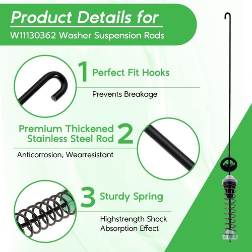2025 Upgraded W11130362 Washer Suspension Rod Kit Fit for Whirlpool May-tag Washing Machines, Replace PS12347546 AP6262443 W10594080 W10735786 W10748956 Parts, for WTW5000DW2 WTW5000DW3 WTW5000DW1