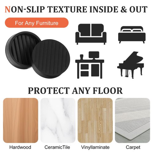 1.5x1.5 Round Rubber Furniture Caster Cups Anti-Sliding Furniture Pads Bed Stopper Floor Protector with Grip Non Slip Furniture Gripper Anti Skid Furniture Feet for Couch Stopper Protect Any Flooring