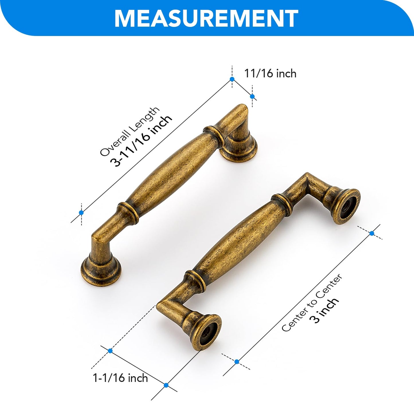 HOME EDIT 5 Pack 3 Inch Antique Brass Cabinet Handles Solid Zinc Alloy Pulls for Kitchen, Dresser, Closet & Bathroom Cabinets Hardware